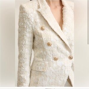 Lizzy Tweed Elegant White/Cream Double-Breasted Blazer